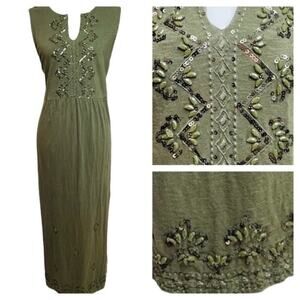 J Jill Olive Green Sleeveless Sequin Accent Maxi Dress Women’s Size Medium